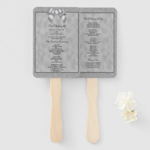 Elegant Silver & Stylish Glitter Wedding Program Hand Fan