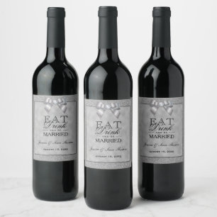 Elegant Silver & Stylish Glitter Wedding Wine Label