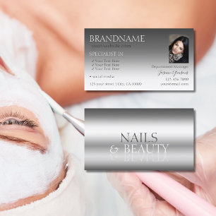 Elegant Silver Stylish Mirror Font Chic with Photo Business Card