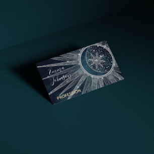 Elegant Silver Sun Moon Doodle Mandala Blue Design Business Card