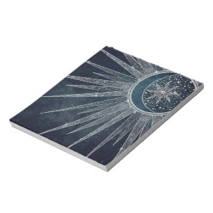 Elegant Silver Sun Moon Doodle Mandala Blue Design Notepad
