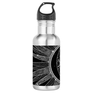 Elegant Silver Sun Moon Mandala Black Design 532 Ml Water Bottle