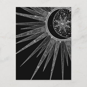 Elegant Silver Sun Moon Mandala Black Design Holiday Postcard