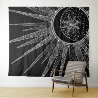 Elegant Silver Sun Moon Mandala Black Design