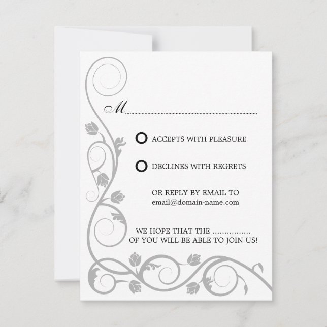 Elegant Silver Swirls RSVP / Reply Card (Back)