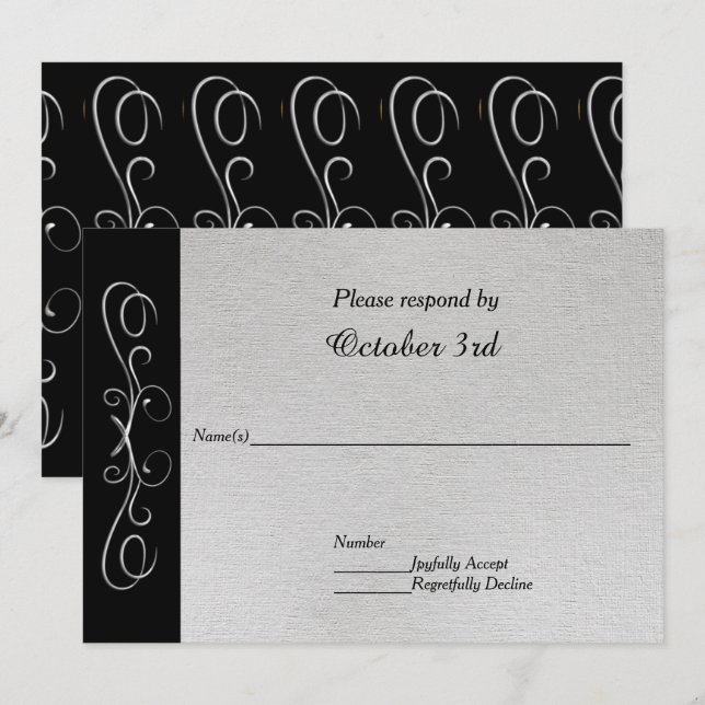 Elegant Silver Swirls Wedding Invitation RSVP (Front/Back)
