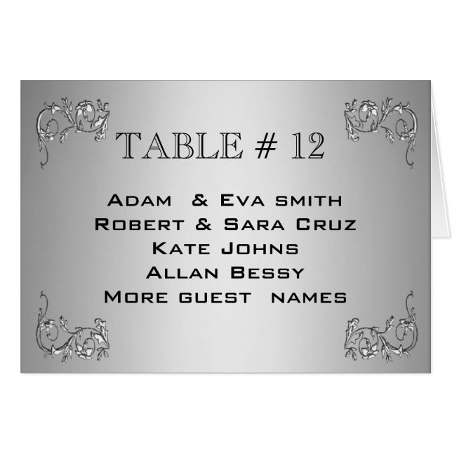 Elegant Silver Table number template wedding (Front Horizontal)