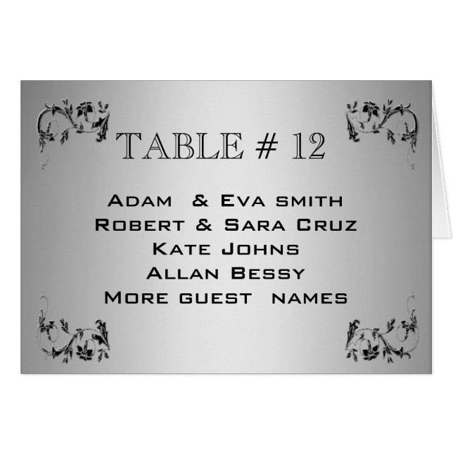 Elegant Silver Table number template wedding (Front Horizontal)