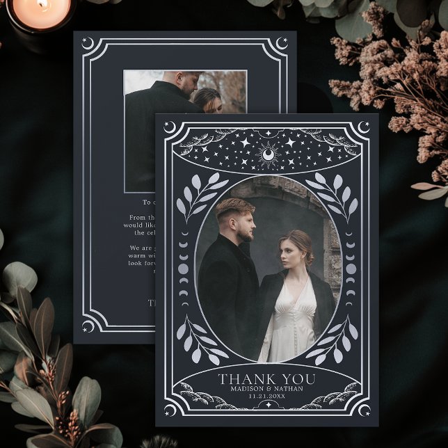 Elegant Silver Tarot Wedding Photo Thank You Card (Creator Uploaded)