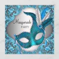 Elegant Silver Teal Blue Masquerade Party