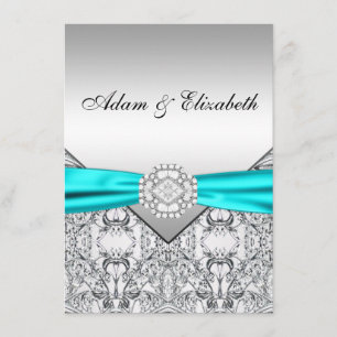 Elegant Silver Teal Blue Wedding Invitations