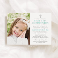Elegant Silver Teal First Communion Girl Photo