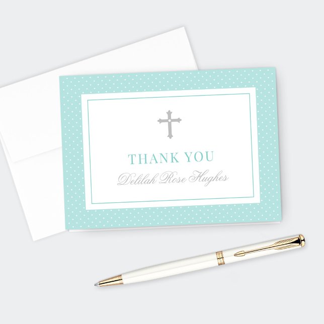 Elegant Silver Teal Girl First Communion Thank You Card (Creator Uploaded)