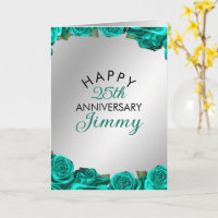 Elegant Silver Teal Roses Husband 25th Anniversary