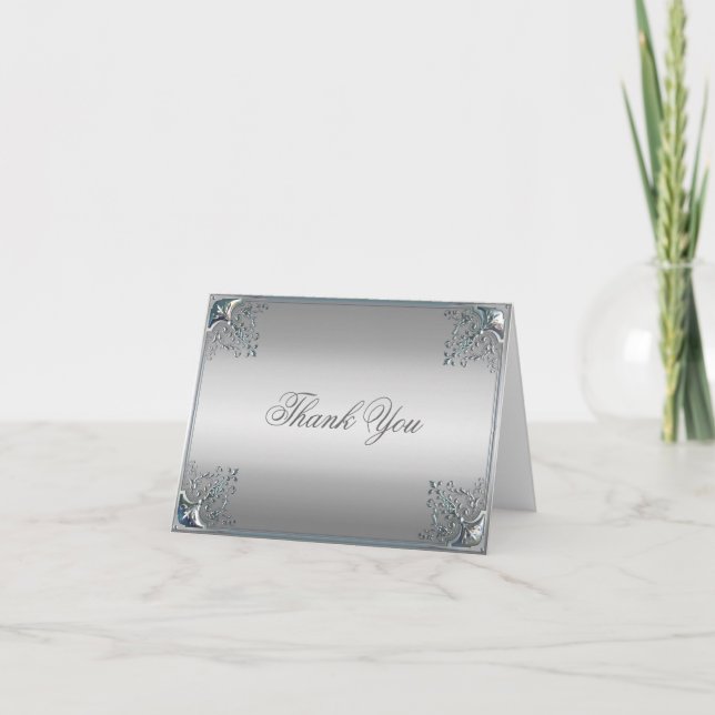 Elegant Silver Thank You Cards (Front)