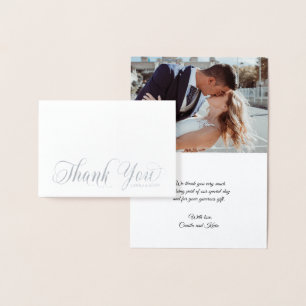 Elegant Silver Thank You Wedding Calligraphy PHOTO Foil Card