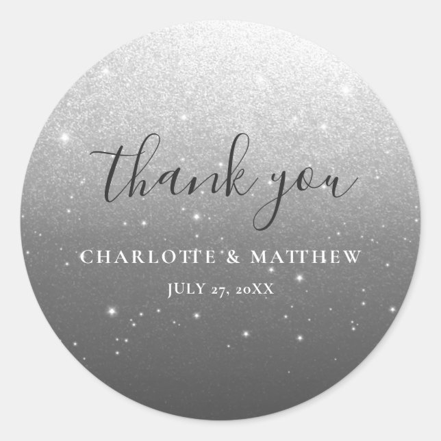 Elegant Silver Thank You Wedding Round Sticker (Front)