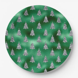 Elegant Silver Trees Christmas Paper Plate