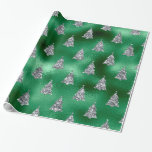 Elegant Silver Trees Christmas Wrapping Paper<br><div class="desc">Elegant silver Christmas trees on a green background.</div>