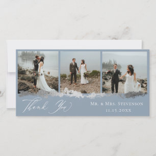 Elegant Silver Vein Wedding Photo Thank You Card