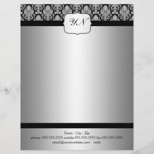 Elegant silver vintage damask letterhead