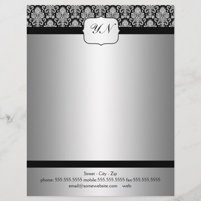 Elegant silver vintage damask letterhead (Front)