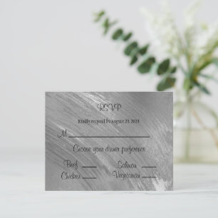 Elegant Silver Watercolor Brush Strokes Pattern RSVP Card
