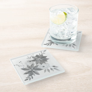 Elegant Silver Watercolor Glass Coaster