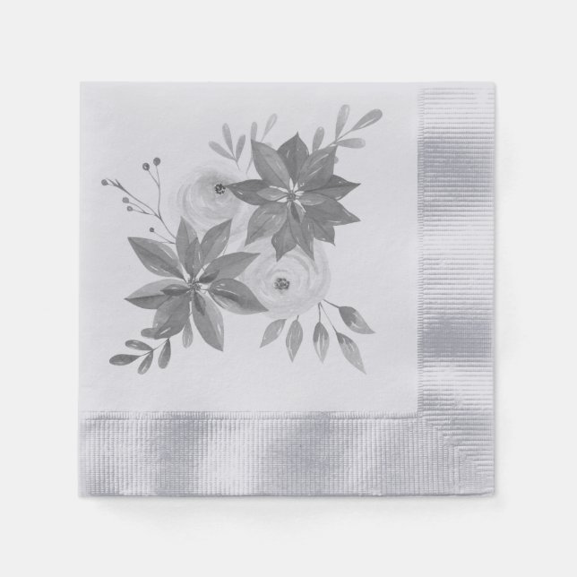 Elegant Silver Watercolor Napkin (Front)