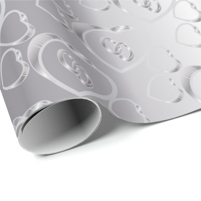 Elegant Silver Wedding Bands in Hearts Wrapping Paper (Roll Corner)