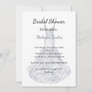 Elegant Silver Wedding Dress Bridal Shower Invitation