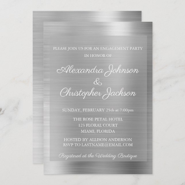 Elegant Silver Wedding Engagement Party Invitation (Front/Back)