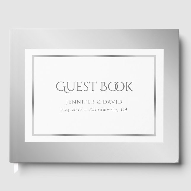 Elegant Silver Wedding Guest Book (Front)