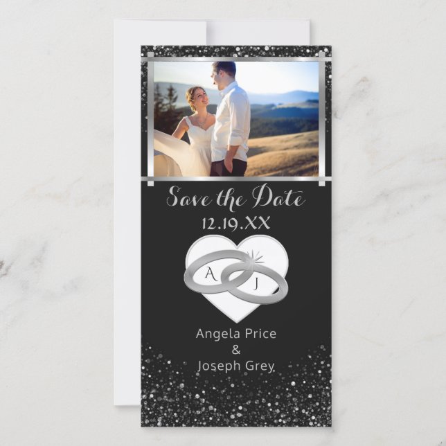 Elegant Silver Wedding Rings | Save the Date Heart (Front)