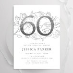 Elegant Silver White 60th Birthday Invitation<br><div class="desc">Elegant silver white 60th birthday party invitation. Customisable modern feminine design featuring roses botanical accents and faux glitter silver. Simple floral invite card perfect for a stylish female bday celebration. Personalise with your own details. Printed Zazzle invitations or instant download digital printable template.</div>