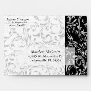 Elegant Silver, White and Black Damask Envelope