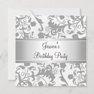 Elegant Silver White Damask Floral All Events Invitation