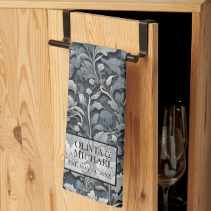 Elegant silver white grey floral tea towel