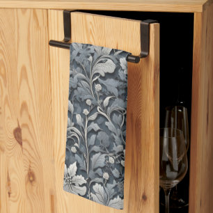 Elegant silver white grey floral tea towel