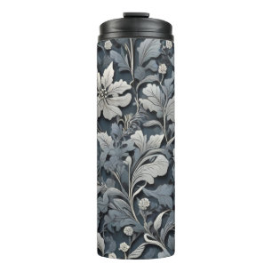 Elegant silver white grey floral thermal tumbler