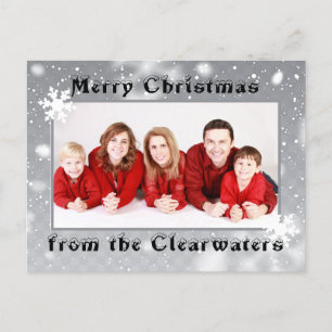 Elegant Silver White Snowflakes Christmas Photo Postcard