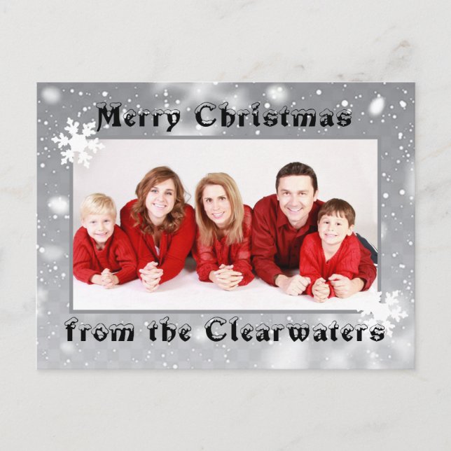 Elegant Silver White Snowflakes Christmas Photo Postcard (Front)