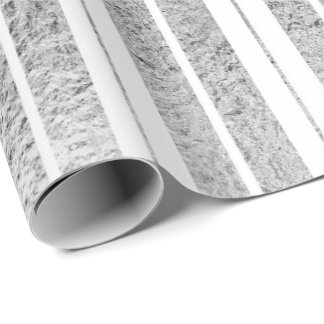 Elegant Silver White Striped Christmas Holiday Wrapping Paper