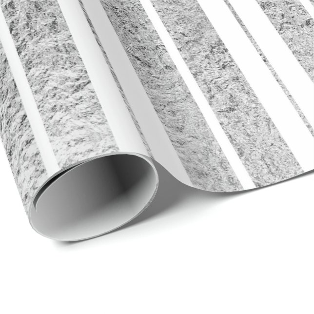 Elegant Silver White Striped Christmas Holiday Wrapping Paper (Roll Corner)
