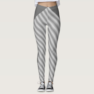 Elegant Silver White Striped Leggings
