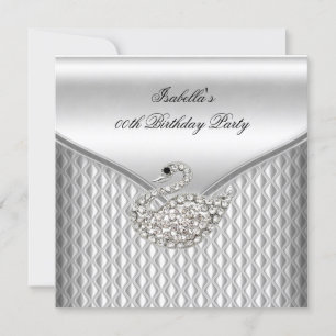 Elegant Silver White Swan Birthday Party Invitation