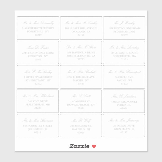 Elegant Silver & White Wedding Individual Address (Sheet)