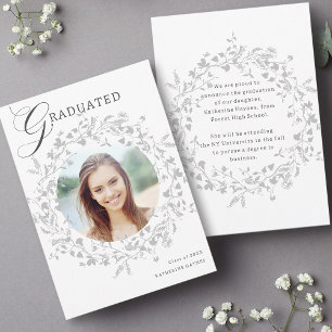 Elegant Silver Wildflower Wreath Graduation Announcement