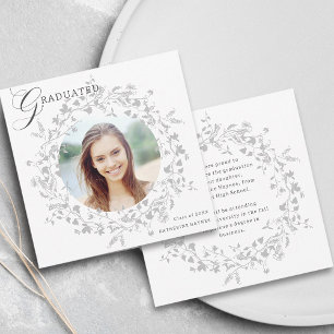 Elegant Silver Wildflower Wreath Graduation Announcement