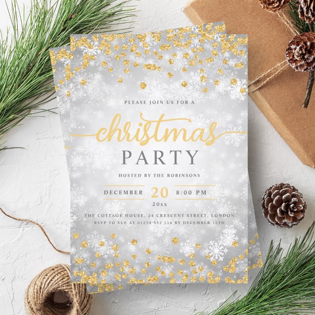 Elegant Silver Winter Diamonds Christmas Gold Invitation (Elegant Silver Winter Diamonds Christmas Gold Invitation)